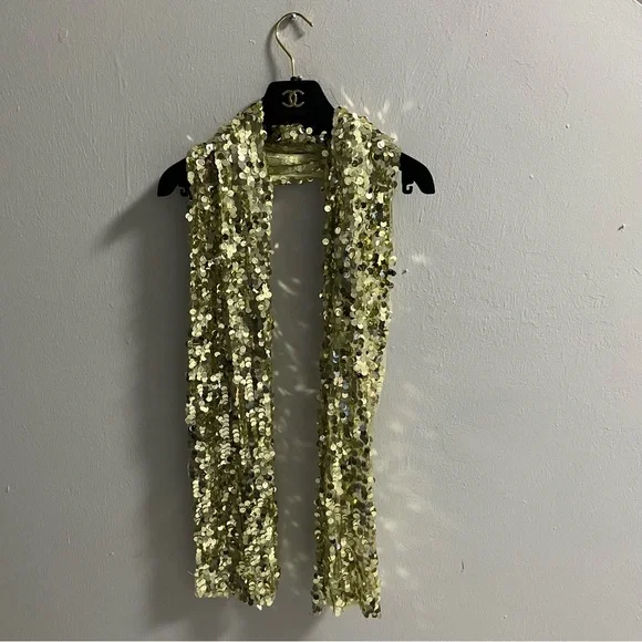 Gold Sequin Embellished Scarf Shawl Wrap - Picture 3 of 10